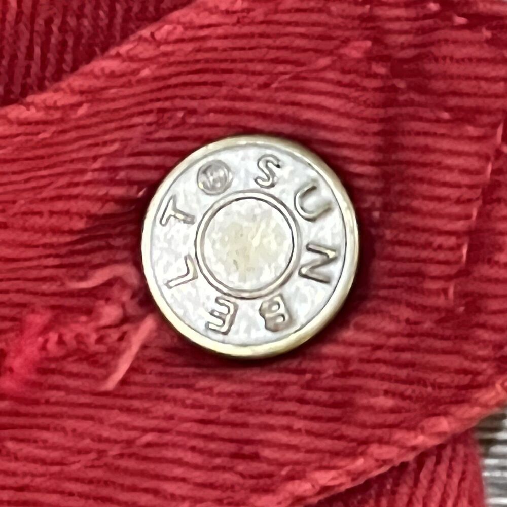 Vintage 80s Sun Belt Denim Red Cotton Jacket Folk Appliqué Live Laugh Love USA M - Picture 4 of 10